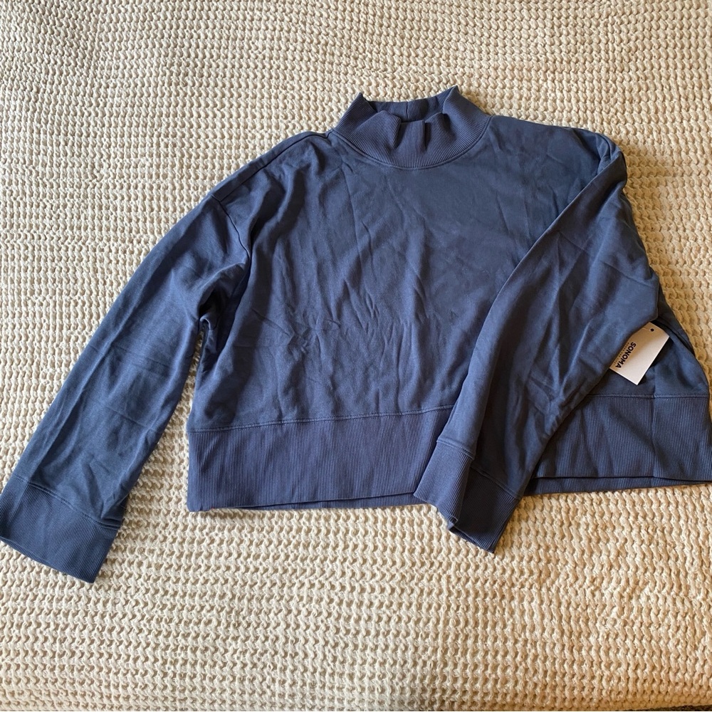 NWT Sonoma Women’s Cropped Blue Long Sleeve Sweatshirt Size XXL